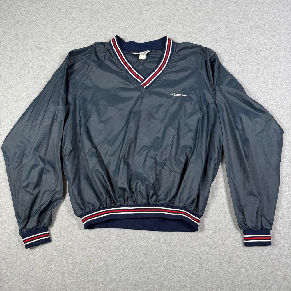 Vintage 80s Swingster Vantage Cup Windbreaker Navy Blue V-Neck Pullover XL USA